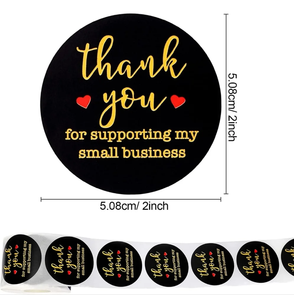 50 ct 2 inch, Black Thank You Labels Sticker, Thank You for Supporting…